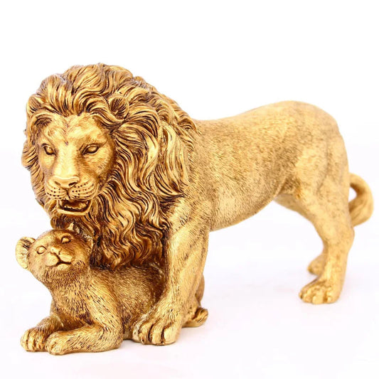 ALDO Artwork Sculptures & Statues Golden Lion King With Lion Cub Animal Statue Sculpture