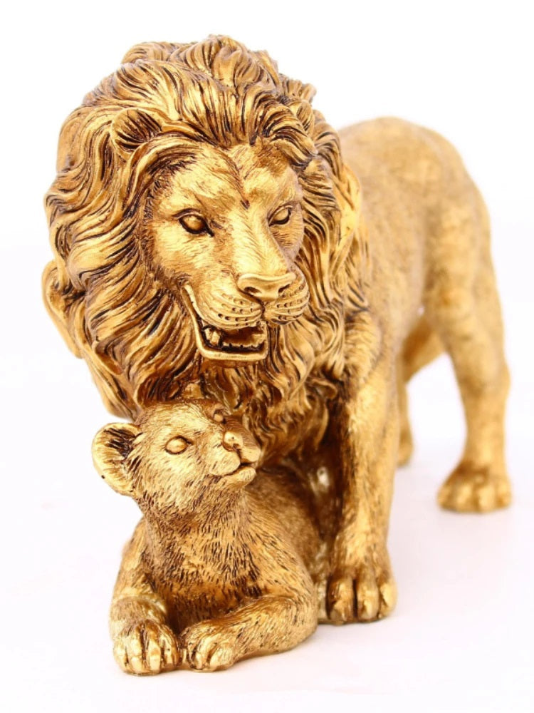 ALDO Artwork Sculptures & Statues Golden Lion King With Lion Cub Animal Statue Sculpture