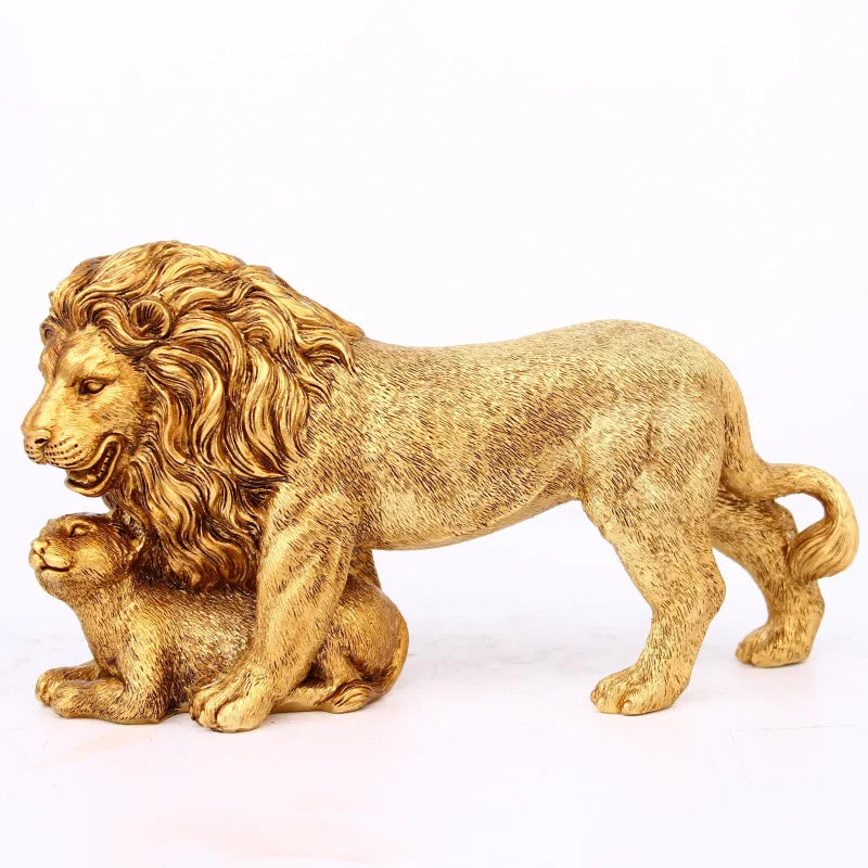 ALDO Artwork Sculptures & Statues Golden Lion King With Lion Cub Animal Statue Sculpture