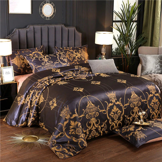 ALDO Bedding >Comforters & Sets Black / 150x200cm Luxury Black Palace Quilt Duvet Bedding Set and Pillowcases