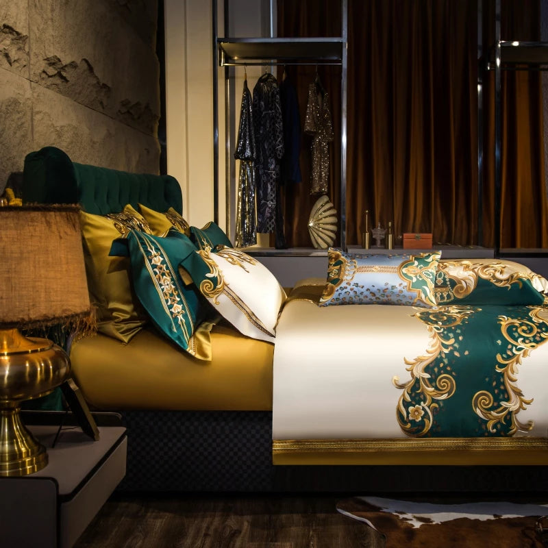 ALDO Bedding >Comforters & Sets Finest Royal Palace Gold Style Luxury Duvet Set 100% Egyptian Cotton With Golden Embroidery