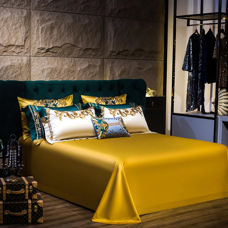 ALDO Bedding >Comforters & Sets Finest Royal Palace Gold Style Luxury Duvet Set 100% Egyptian Cotton With Golden Embroidery