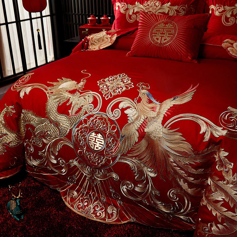 ALDO Bedding >Comforters & Sets Gold Phoenix Luxury Royal Egyptian Cotton Red Duvet Cover Set