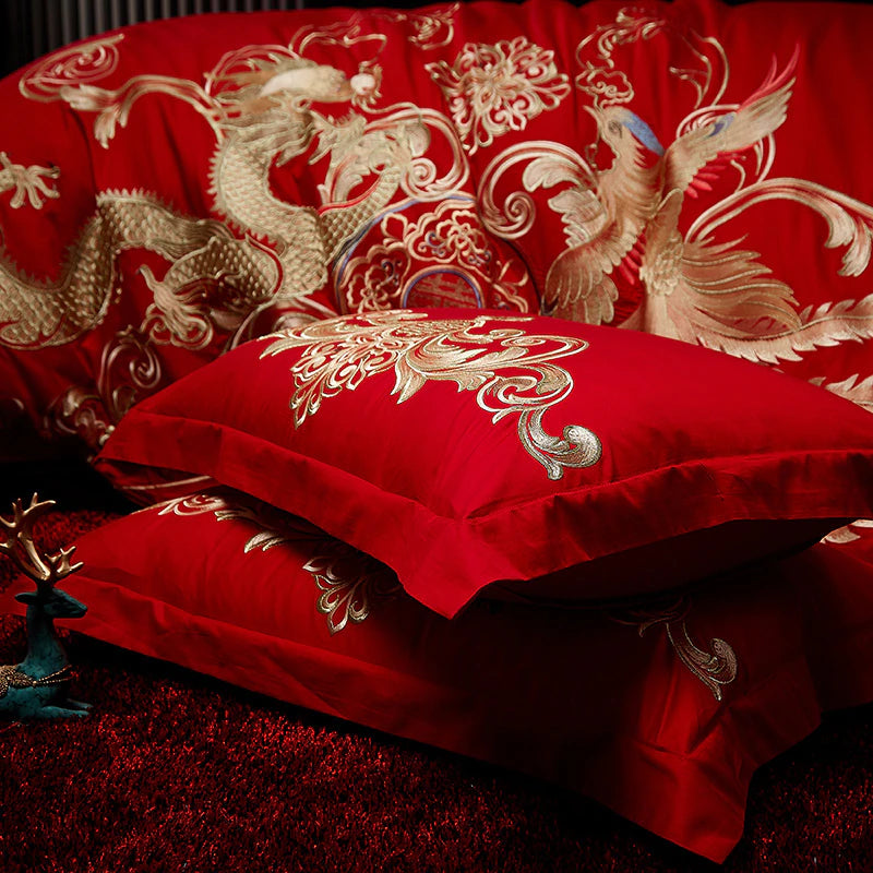 ALDO Bedding >Comforters & Sets Gold Phoenix Luxury Royal Egyptian Cotton Red Duvet Cover Set