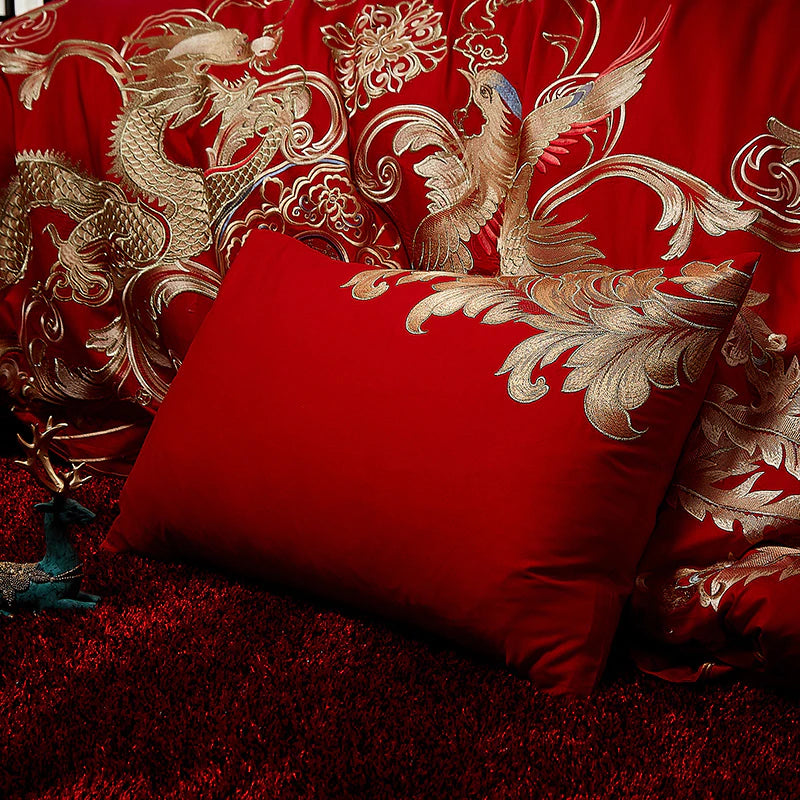 ALDO Bedding >Comforters & Sets Gold Phoenix Luxury Royal Egyptian Cotton Red Duvet Cover Set