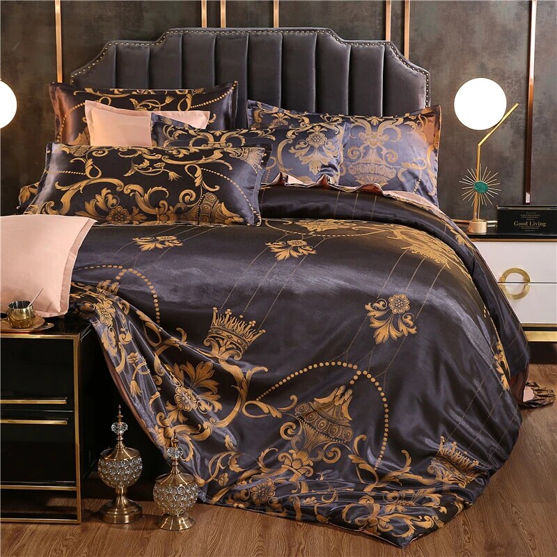 ALDO Bedding >Comforters & Sets Luxury Black Palace Quilt Duvet Bedding Set and Pillowcases