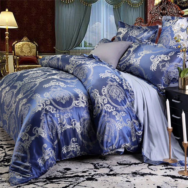 ALDO Bedding >Comforters & Sets Luxury Blue  Palace Quilt Duvet Bedding Set & Pillowcases