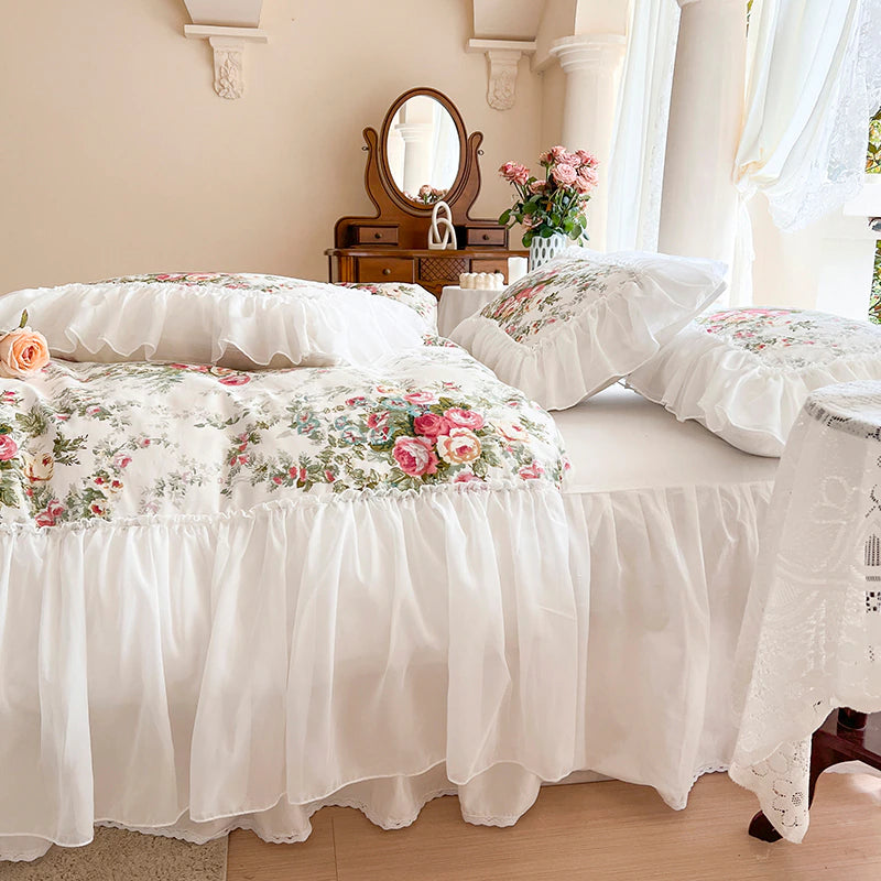 ALDO Bedding >Comforters & Sets Luxury  White  Lace Princess  Cotton Duvet Cover Bedding Set With Pillow Covers