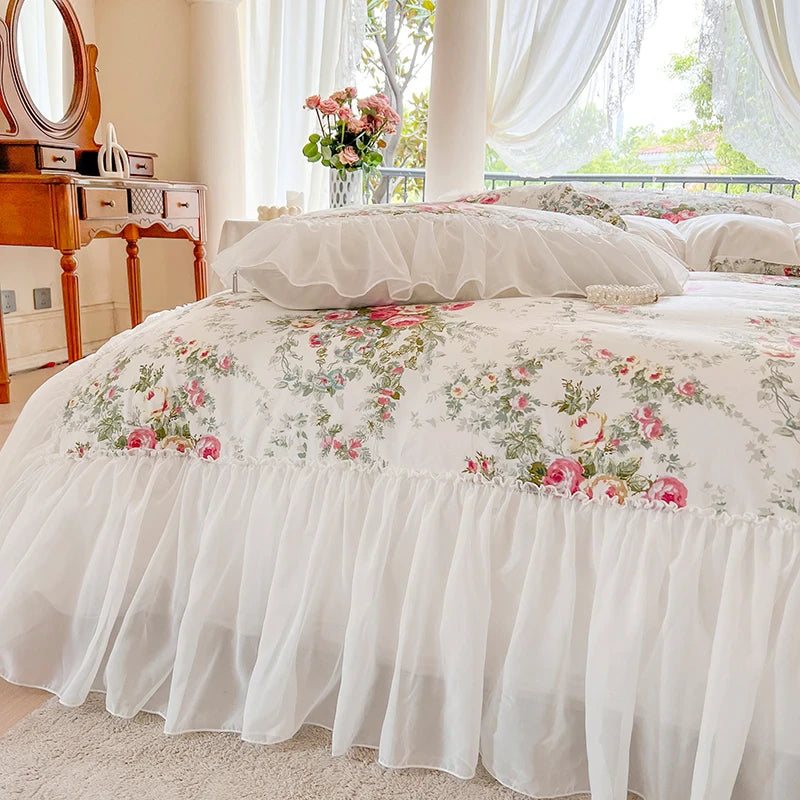 ALDO Bedding >Comforters & Sets Luxury  White  Lace Princess  Cotton Duvet Cover Bedding Set With Pillow Covers