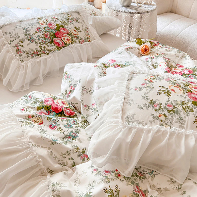 ALDO Bedding >Comforters & Sets Luxury  White  Lace Princess  Cotton Duvet Cover Bedding Set With Pillow Covers