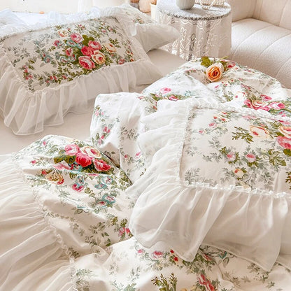 ALDO Bedding >Comforters & Sets Luxury  White  Lace Princess  Cotton Duvet Cover Bedding Set With Pillow Covers