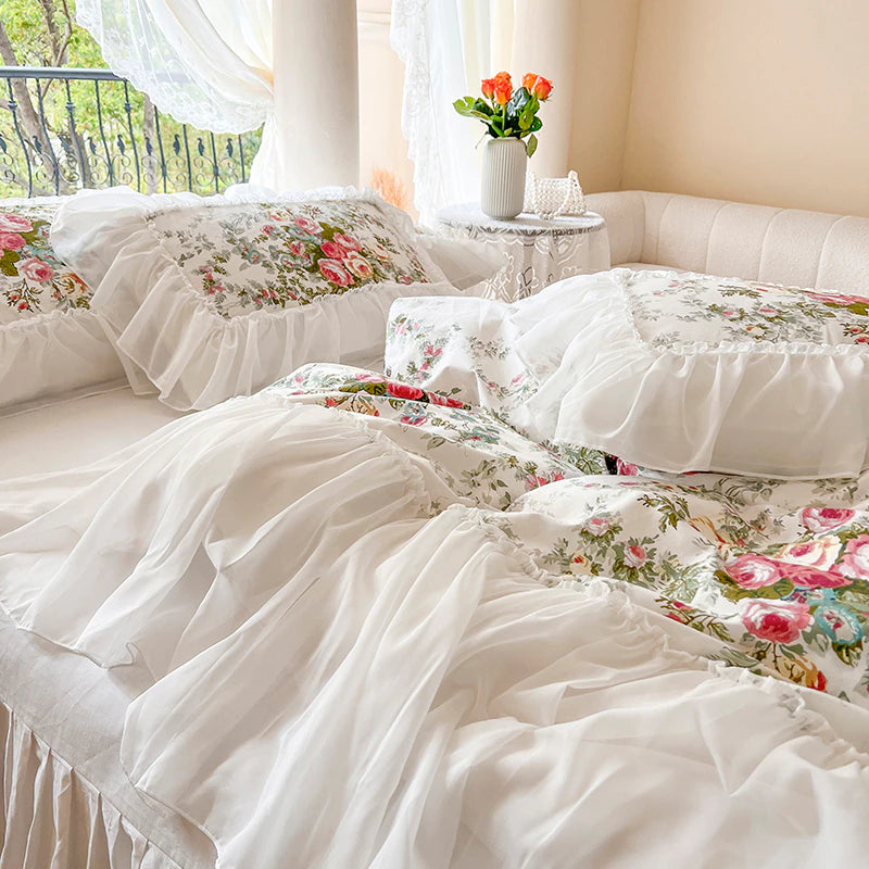 ALDO Bedding >Comforters & Sets Luxury  White  Lace Princess  Cotton Duvet Cover Bedding Set With Pillow Covers