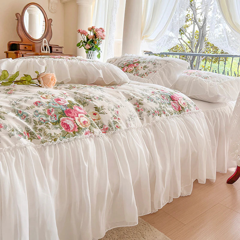 ALDO Bedding >Comforters & Sets Luxury  White  Lace Princess  Cotton Duvet Cover Bedding Set With Pillow Covers