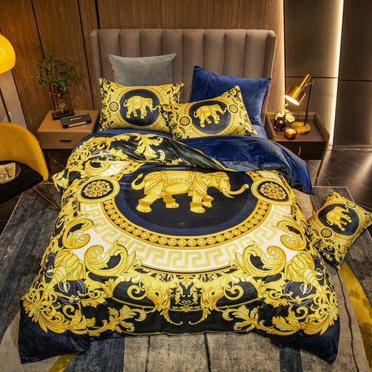 ALDO Bedding >Comforters & Sets New Quinn Black 4 pieces / 100% Cotton / Multy Colors Luxury Versace Style Luxury Egyptian Cotton Duvet Bedding Set with Embroidery