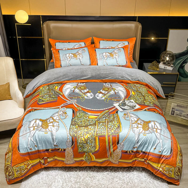 ALDO Bedding >Comforters & Sets New Quinn Brown 4 pieces Set / 100% Cotton / Multy Colors Luxury Versace Style Luxury Egyptian Cotton Duvet Bedding Set with Embroidery