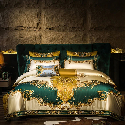 ALDO Bedding >Comforters & Sets New  USA Queen 4 Pieces Set / 100% Cotton / Gold Finest Royal Palace Gold Style Luxury Duvet Set 100% Egyptian Cotton With Golden Embroidery