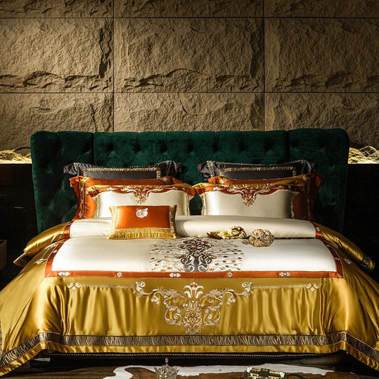 ALDO Bedding >Comforters & Sets New  USA Queen 4 Pieces Set / 100% Cotton / Gold Sultan's Finest Royal Gold Style Luxury Duvet Set Egyptian Cotton With Golden Embroidery