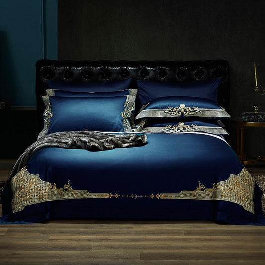 ALDO Bedding >Comforters & Sets New  USA Queen 4 Pieces Set / 100% Cotton / Maroon Persian Royal Blue Style Luxury Duvet Set 100% Egyptian Cotton With Golden Embroidery