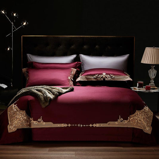 ALDO Bedding >Comforters & Sets New  USA Queen 4 Pieces Set / 100% Cotton / Maroon Persian  Royal Maroon Style Luxury Duvet Set 100% Egyptian Cotton With Golden Embroidery