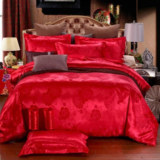 ALDO Bedding >Comforters & Sets Red / 150x200cm Luxury Red Palace Quilt Duvet Bedding Set & Pillowcases