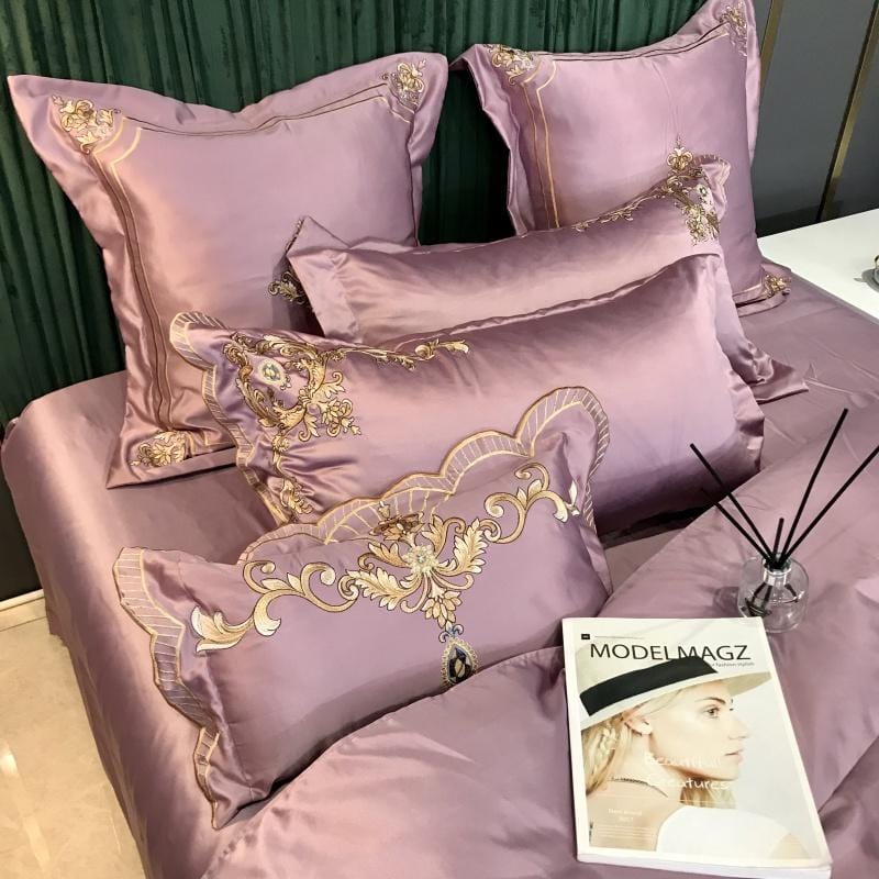 ALDO Bedding >Comforters & Sets Royal Gold Embroidery Satin Cotton Luxury Pink Soft Smooth Quilt Duvet Cover Bedspread Bedding Set With Pillow Covers