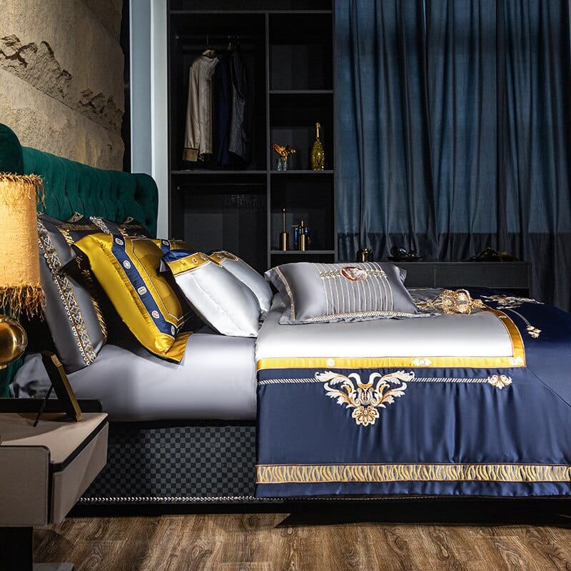 ALDO Bedding >Comforters & Sets Sultan's Finest Royal Blue Style Luxury Duvet Set Egyptian Cotton With Golden Embroidery