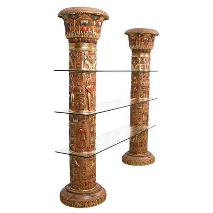 ALDO Cabinets & Storage>Curio 76"Wx21"Dx82"H / NEW / resin Egyptian Carved Columns  Wall Unit of Luxor Shelves With Real Gold Leafs