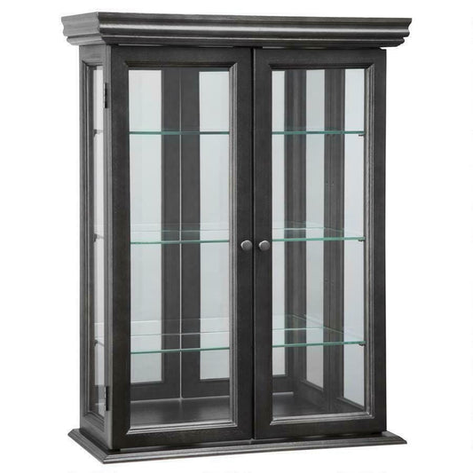 ALDO Cabinets & Storage>Curio Tuscan Country Style Handmade Hardwood Ebony Black Finish Wall Curio Cabinet