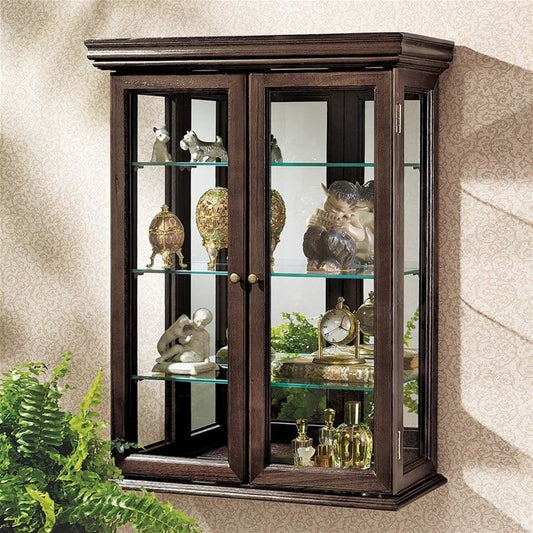ALDO Cabinets & Storage>Curio Tuscan Country Style Handmade Hardwood Walnut Finish Wall Curio Cabinet