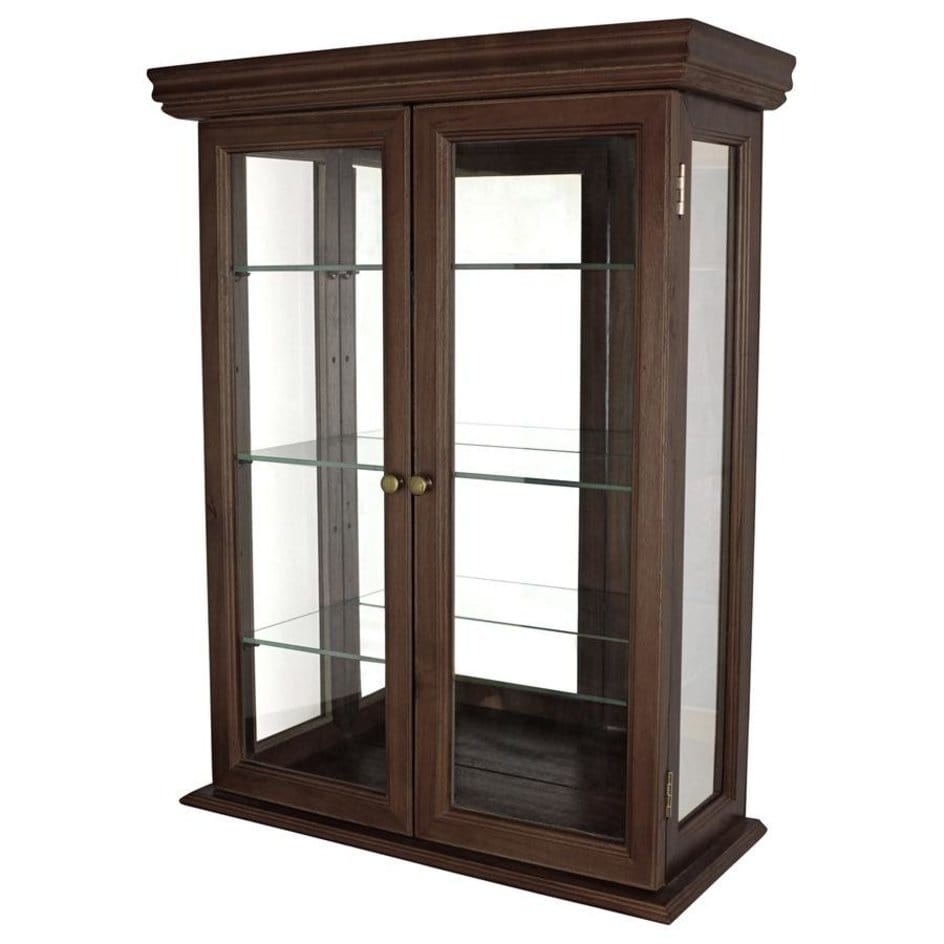 ALDO Cabinets & Storage>Curio Tuscan Country Style Handmade Hardwood Walnut Finish Wall Curio Cabinet