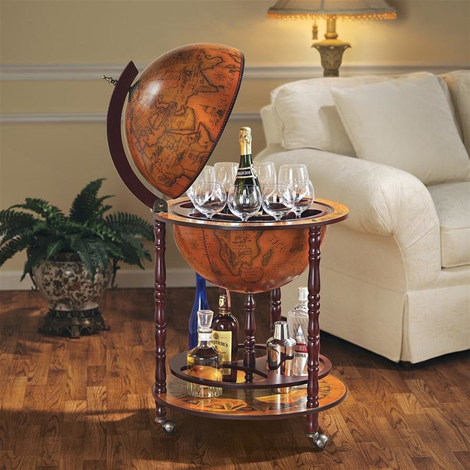 ALDO Cabinets & Storage > Wine & Liquor Cabinets 22"Wx22"Dx38.5"H / new / wood Italian Style Globe Bar Liquor Cabinet With Old World Charm