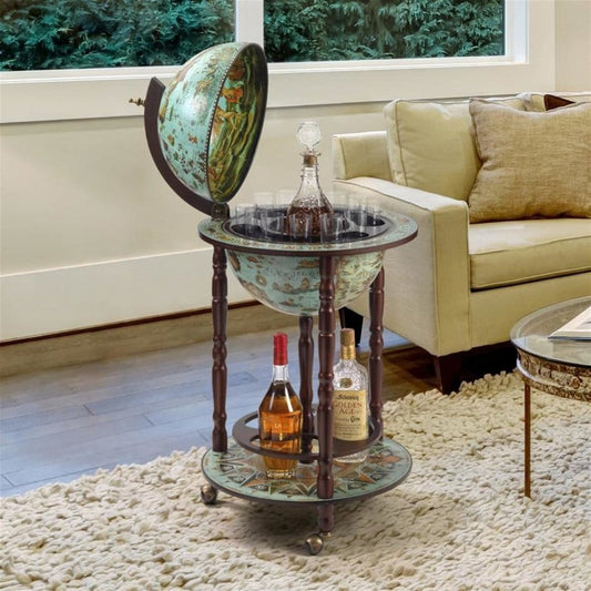 ALDO Cabinets & Storage > Wine & Liquor Cabinets Old World Italian Style Cielo Blue Globe Bar Liquor Cabinet