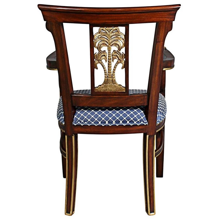 ALDO Chairs 23"Wx20"Dx37.5"H / NEW / wood British Colonial Plantation Solid Mahogany Dining Armchairs With  Real Gold Leaf