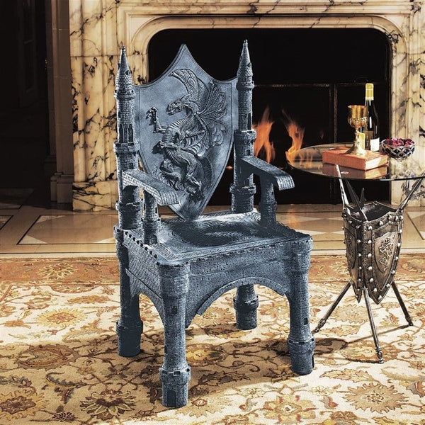 ALDO Chairs 24"Wx21.5"Dx48.5"H / NEW / resin Dragon of Upminster Castle Medieval Throne Armchair By artist Monte M. Moore