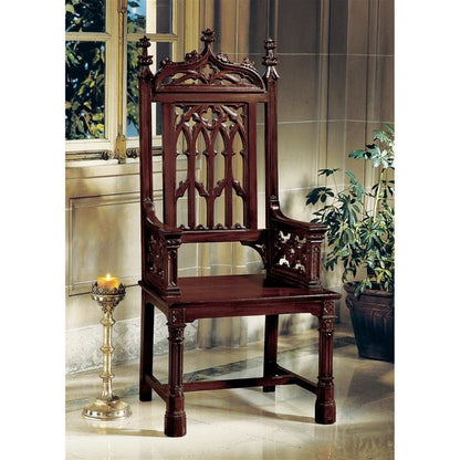 ALDO Chairs 25"Wx20"Dx55"H / NEW / wood Hand Carved Solid Mahogany Replica Gothic Cathedral Arm Chair