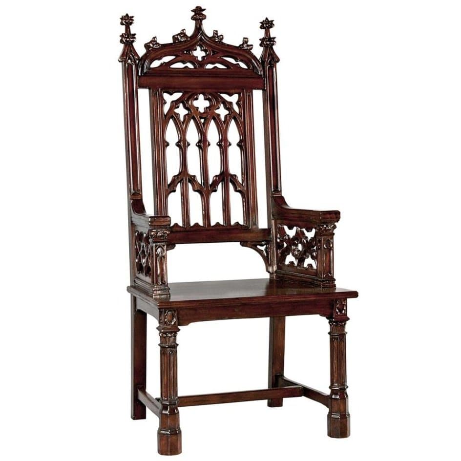 ALDO Chairs 25"Wx20"Dx55"H / NEW / wood Hand Carved Solid Mahogany Replica Gothic Cathedral Arm Chair