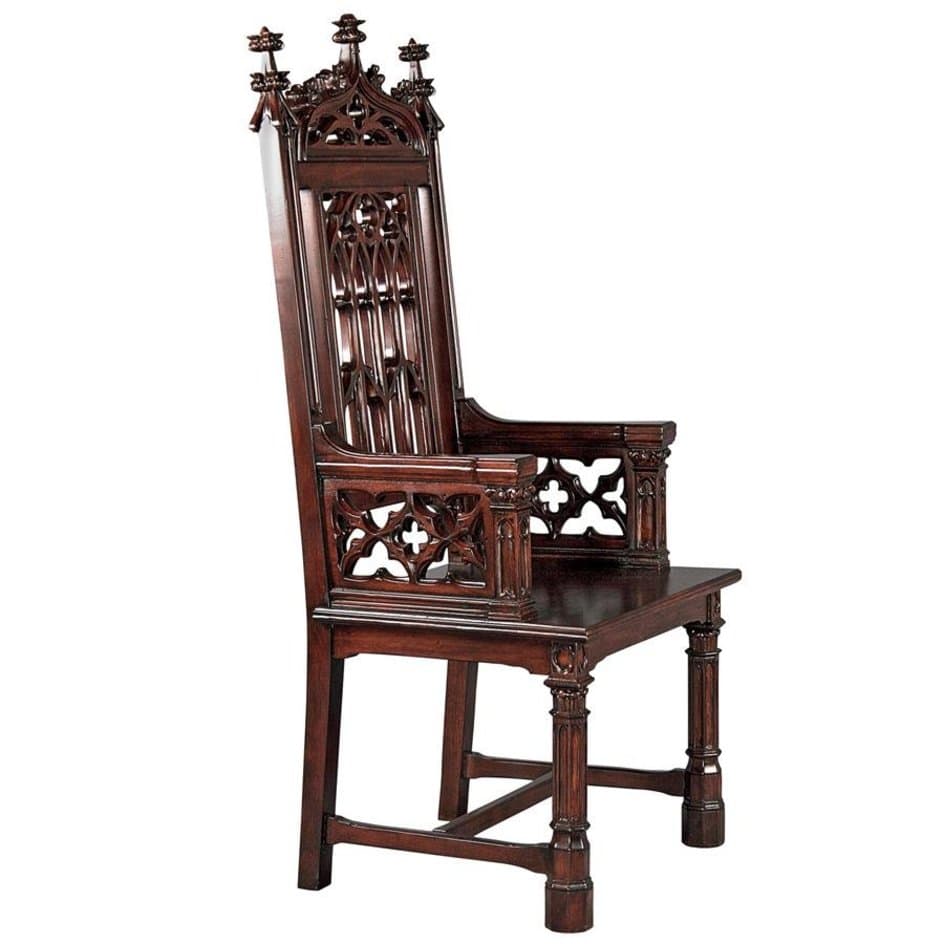ALDO Chairs 25"Wx20"Dx55"H / NEW / wood Hand Carved Solid Mahogany Replica Gothic Cathedral Arm Chair