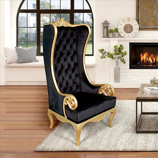 ALDO Chairs 33.5″Wx34.5″Dx68″H. / NEW / wood Venetian Doge’s  Palace Wingback Great Golden Throne Black Chair With Real Gold Leaf