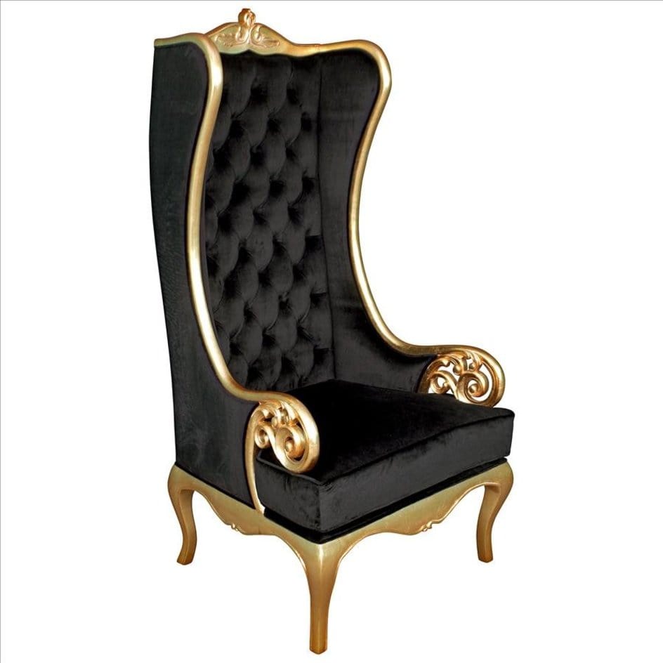 ALDO Chairs 33.5″Wx34.5″Dx68″H. / NEW / wood Venetian Doge’s  Palace Wingback Great Golden Throne Black Chair With Real Gold Leaf