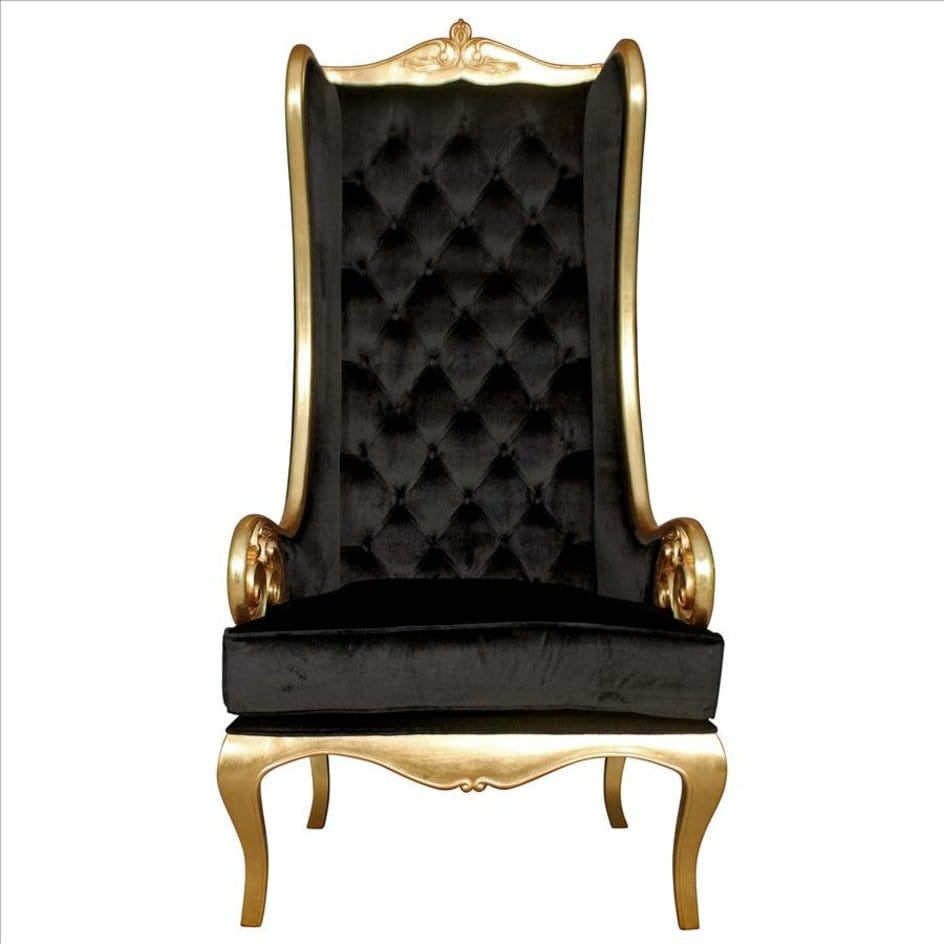 ALDO Chairs 33.5″Wx34.5″Dx68″H. / NEW / wood Venetian Doge’s  Palace Wingback Great Golden Throne Black Chair With Real Gold Leaf