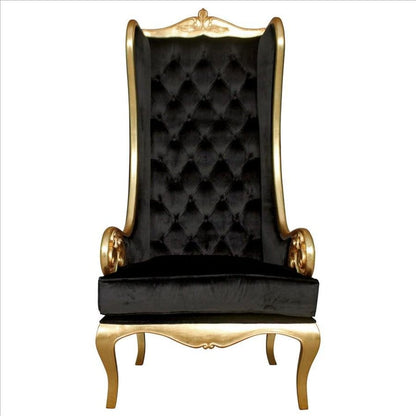 ALDO Chairs 33.5″Wx34.5″Dx68″H. / NEW / wood Venetian Doge’s  Palace Wingback Great Golden Throne Black Chair With Real Gold Leaf