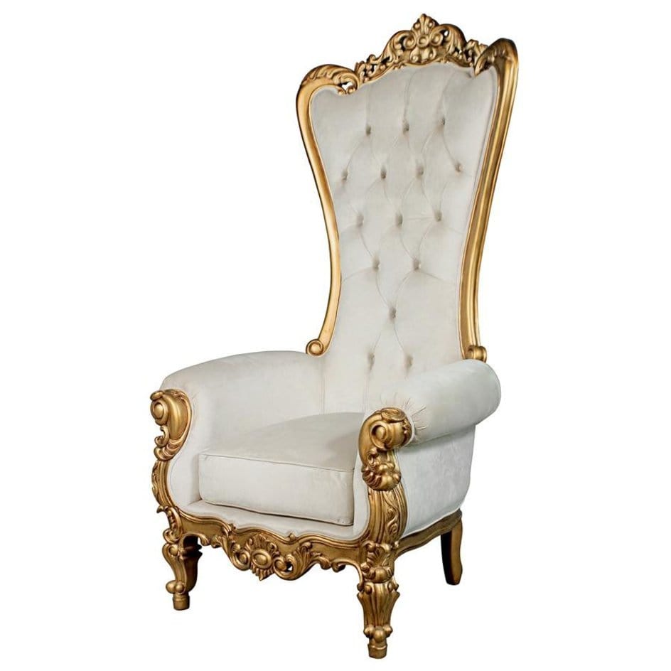 ALDO Chairs 33″Wx39″Dx69″H / NEW / wood Princess Great Royal Baroque Golden White Throne Armchair With Real Gold Leaf