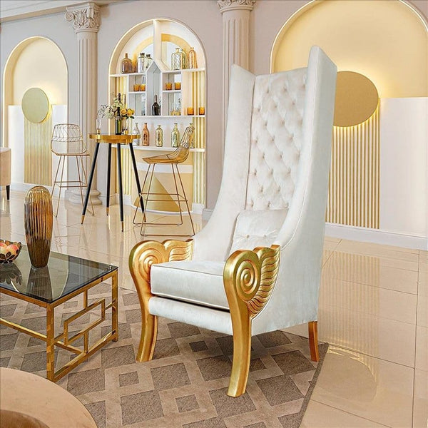 ALDO Chairs 33″Wx39″Dx69″H / NEW / wood Venetian Doge’s Palace Wingback Great Golden Throne White Throne Chair With Real Gold Leaf