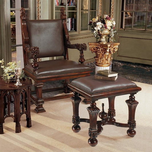 ALDO Chairs > Arm Chairs Victorian Style Lord Cumberland's Hand Carved Mahogany Throne Chair and Foot Stool