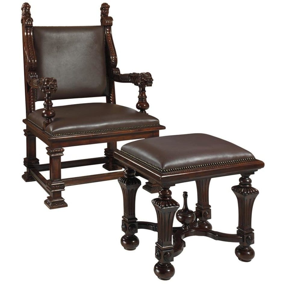 ALDO Chairs > Arm Chairs Victorian Style Lord Cumberland's Hand Carved Mahogany Throne Chair and Foot Stool