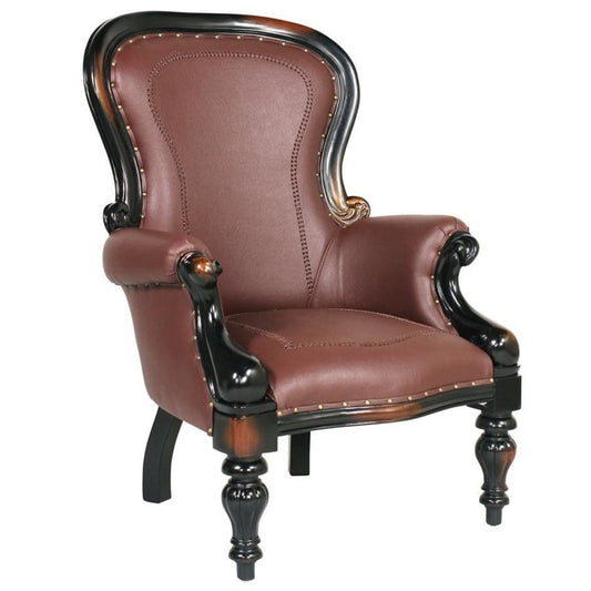 ALDO Chairs > Arm Chairs Victorian Style Rococo Mahogany Faux Leather Wing Chair