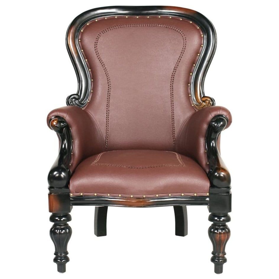 ALDO Chairs > Arm Chairs Victorian Style Rococo Mahogany Faux Leather Wing Chair