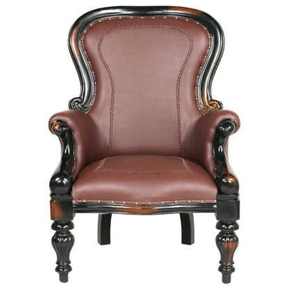 ALDO Chairs > Arm Chairs Victorian Style Rococo Mahogany Faux Leather Wing Chair