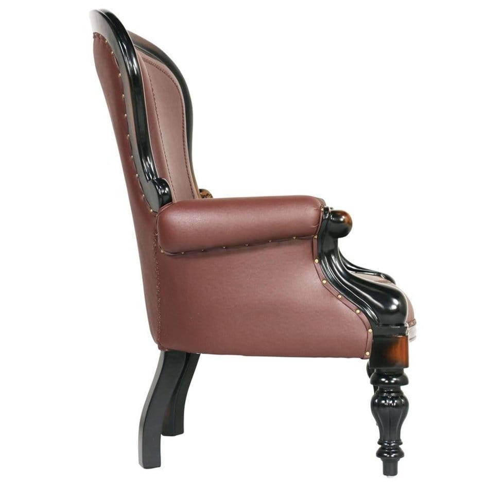 ALDO Chairs > Arm Chairs Victorian Style Rococo Mahogany Faux Leather Wing Chair
