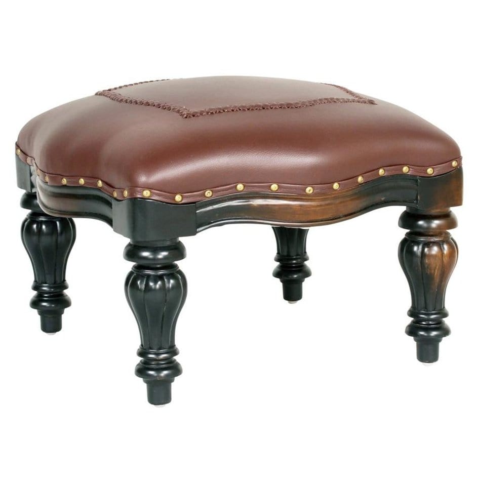 ALDO Chairs > Arm Chairs Victorian Style Rococo Mahogany Faux Leather Wing Chair and Ottoman Set